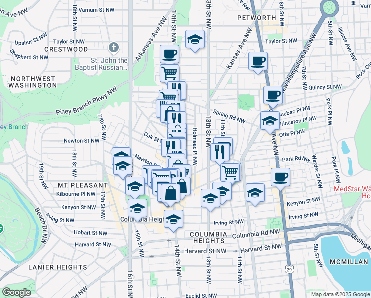 map of restaurants, bars, coffee shops, grocery stores, and more near 101 Independence Avenue Southeast in Washington