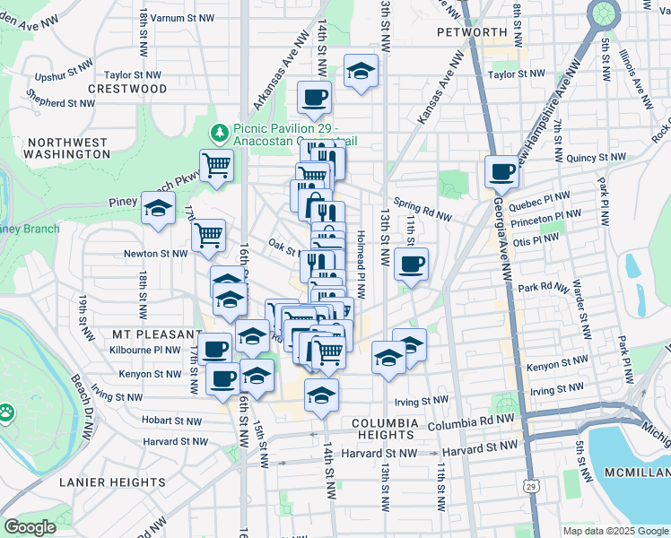 map of restaurants, bars, coffee shops, grocery stores, and more near 101 Independence Avenue Southeast in Washington