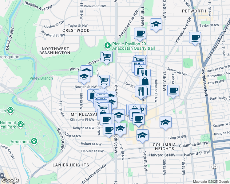 map of restaurants, bars, coffee shops, grocery stores, and more near 101 Independence Avenue Southeast in Washington