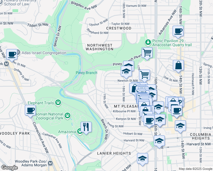 map of restaurants, bars, coffee shops, grocery stores, and more near 101 Independence Avenue Southeast in Washington