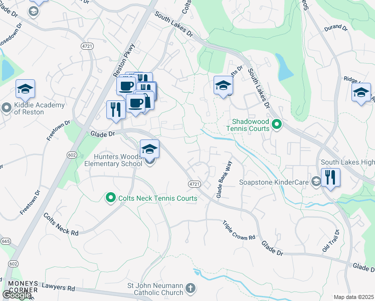 map of restaurants, bars, coffee shops, grocery stores, and more near 11922 Sloane Court in Reston