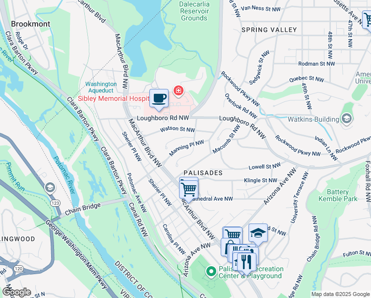 map of restaurants, bars, coffee shops, grocery stores, and more near 5150 Manning Place Northwest in Washington
