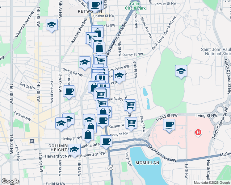 map of restaurants, bars, coffee shops, grocery stores, and more near 101 Independence Avenue Southeast in Washington