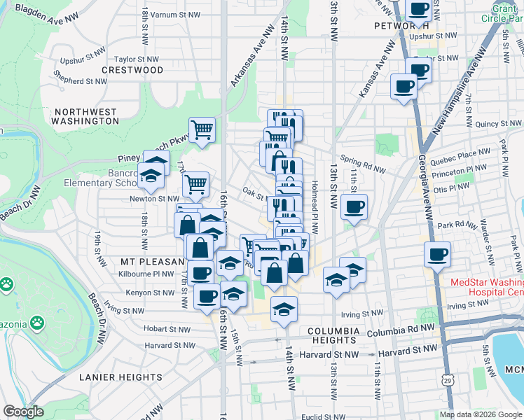 map of restaurants, bars, coffee shops, grocery stores, and more near 101 Independence Avenue Southeast in Washington