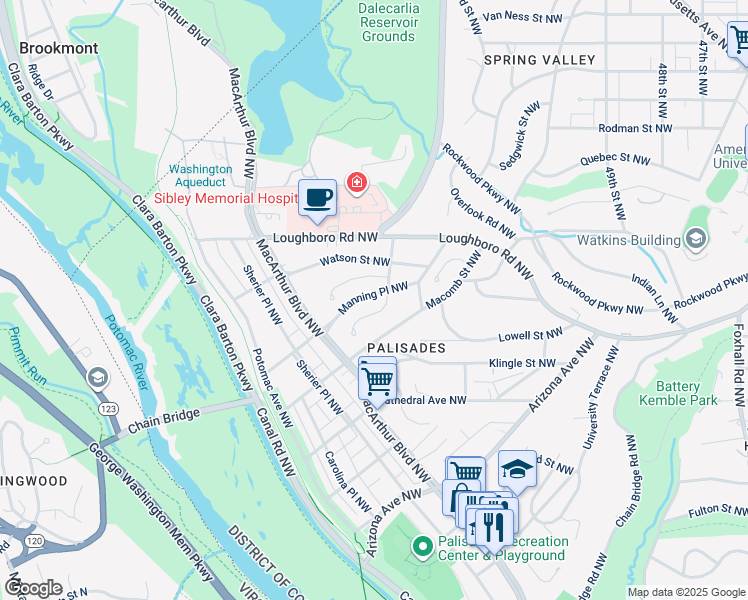 map of restaurants, bars, coffee shops, grocery stores, and more near 5150 Manning Place Northwest in Washington