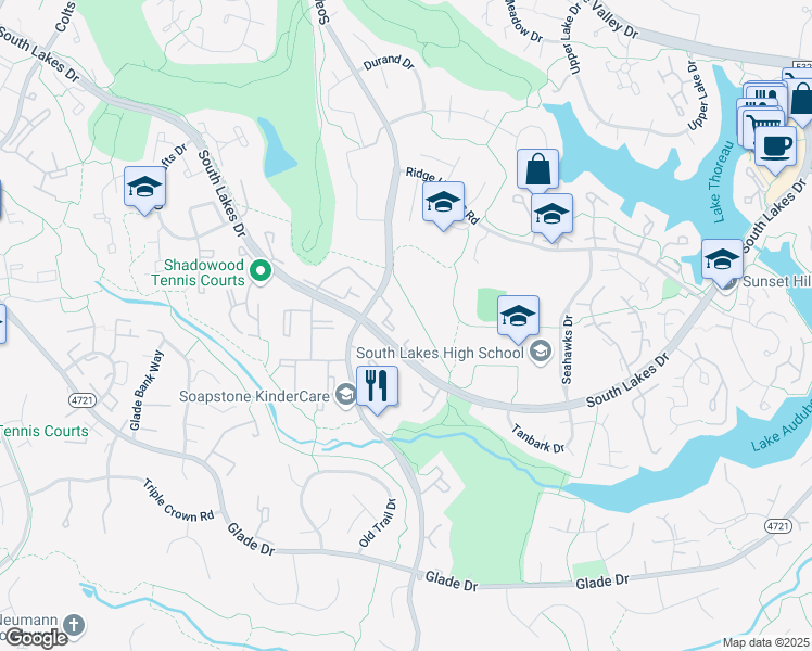 map of restaurants, bars, coffee shops, grocery stores, and more near 11537 Pine Cone Ct in Reston
