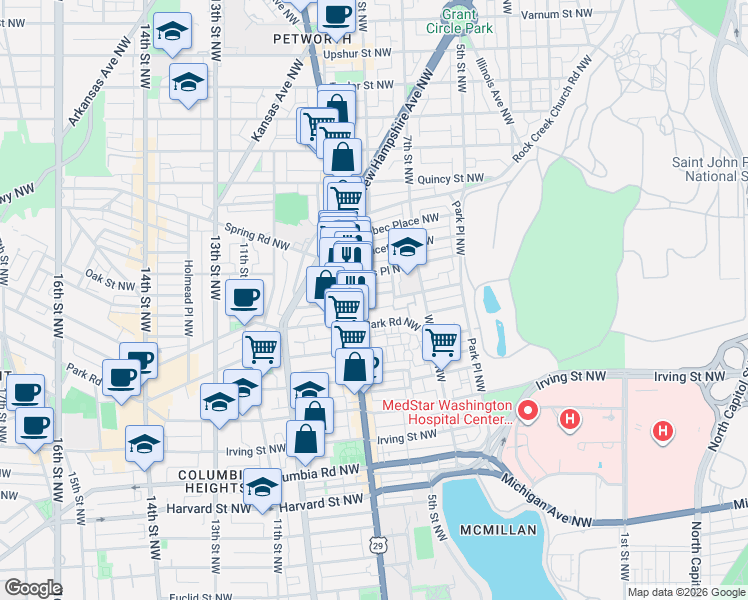 map of restaurants, bars, coffee shops, grocery stores, and more near 101 Independence Avenue Southeast in Washington