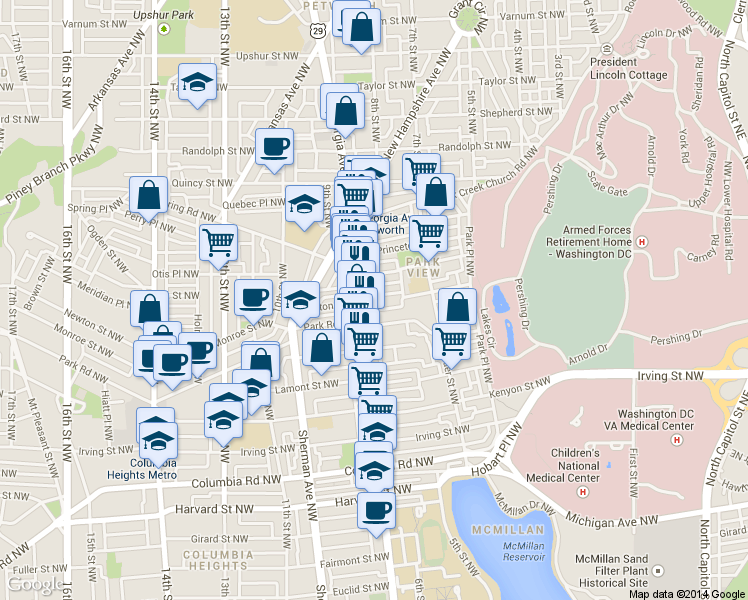 map of restaurants, bars, coffee shops, grocery stores, and more near 101 Independence Avenue Southeast in Washington