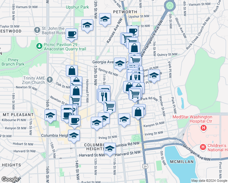 map of restaurants, bars, coffee shops, grocery stores, and more near 101 Independence Avenue Southeast in Washington