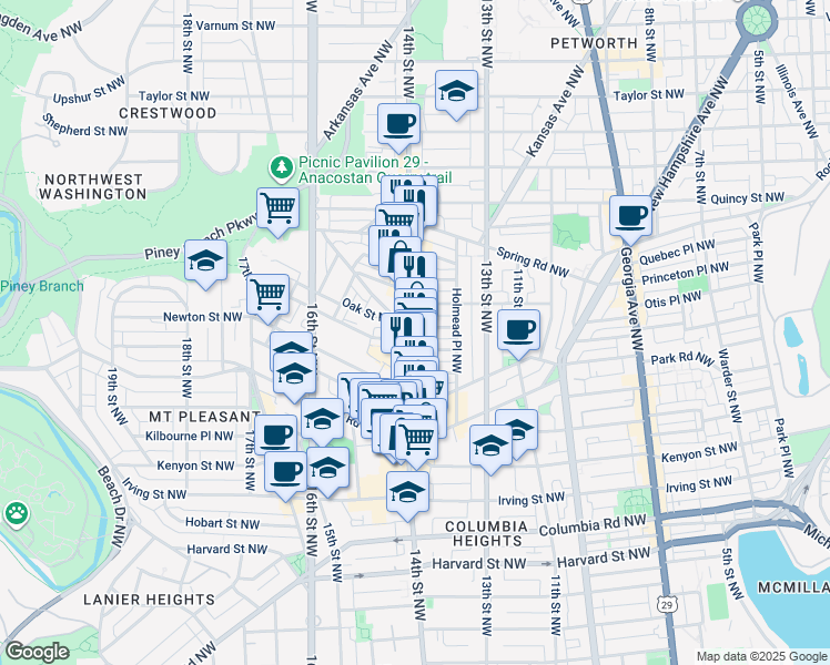 map of restaurants, bars, coffee shops, grocery stores, and more near 101 Independence Avenue Southeast in Washington