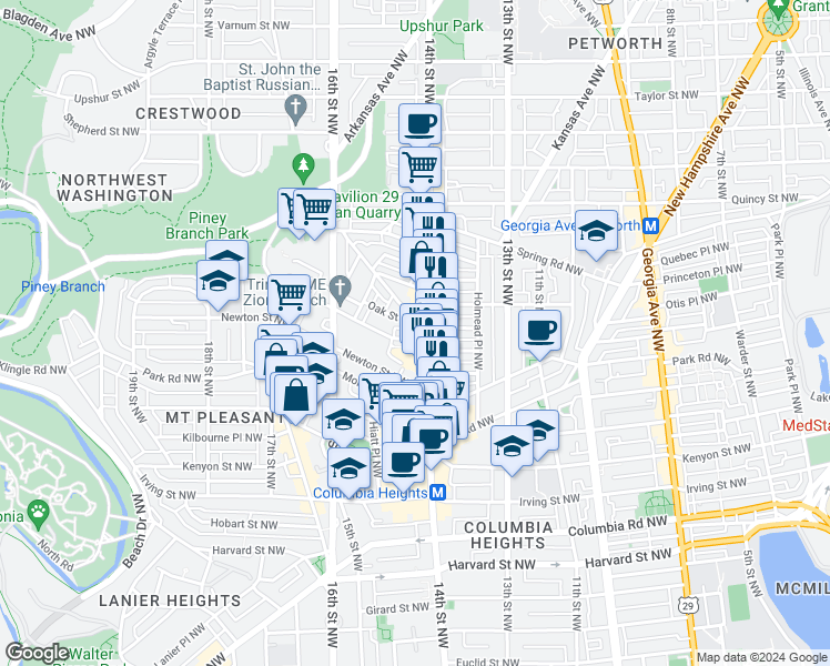 map of restaurants, bars, coffee shops, grocery stores, and more near 101 Independence Avenue Southeast in Washington