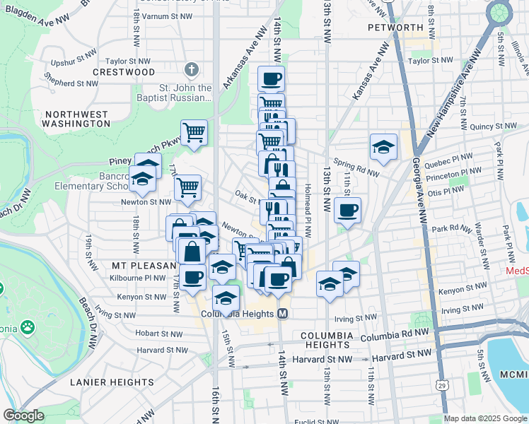 map of restaurants, bars, coffee shops, grocery stores, and more near 101 Independence Avenue Southeast in Washington