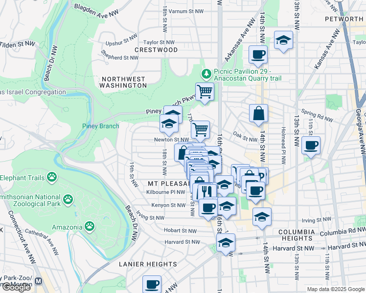 map of restaurants, bars, coffee shops, grocery stores, and more near 101 Independence Avenue Southeast in Washington