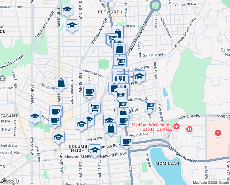 map of restaurants, bars, coffee shops, grocery stores, and more near 101 Independence Avenue Southeast in Washington