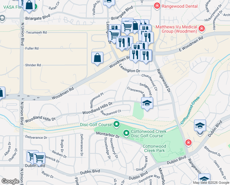 map of restaurants, bars, coffee shops, grocery stores, and more near 7015 Hazelwood Lane in Colorado Springs