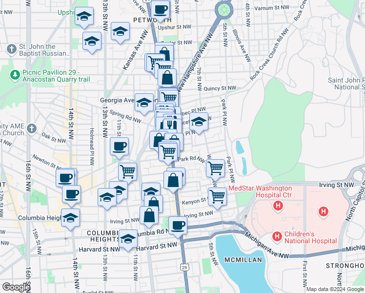 map of restaurants, bars, coffee shops, grocery stores, and more near 646 Newton Place Northwest in Washington