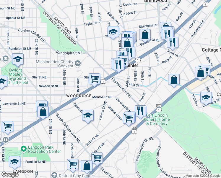 map of restaurants, bars, coffee shops, grocery stores, and more near 101 Independence Avenue Southeast in Washington
