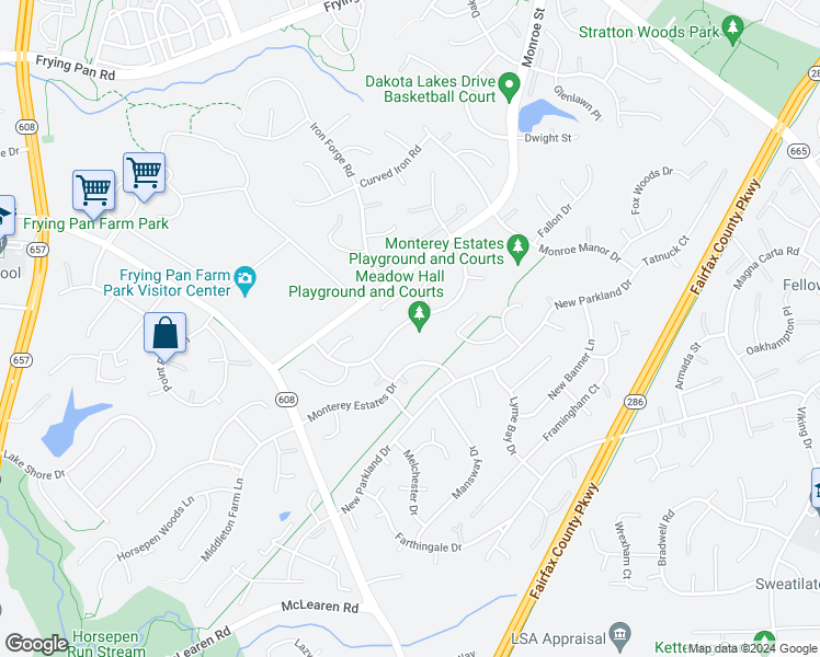 map of restaurants, bars, coffee shops, grocery stores, and more near 2637 Meadow Hall Drive in Herndon