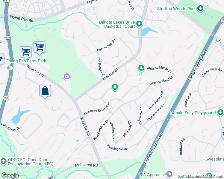 map of restaurants, bars, coffee shops, grocery stores, and more near 2637 Meadow Hall Drive in Herndon