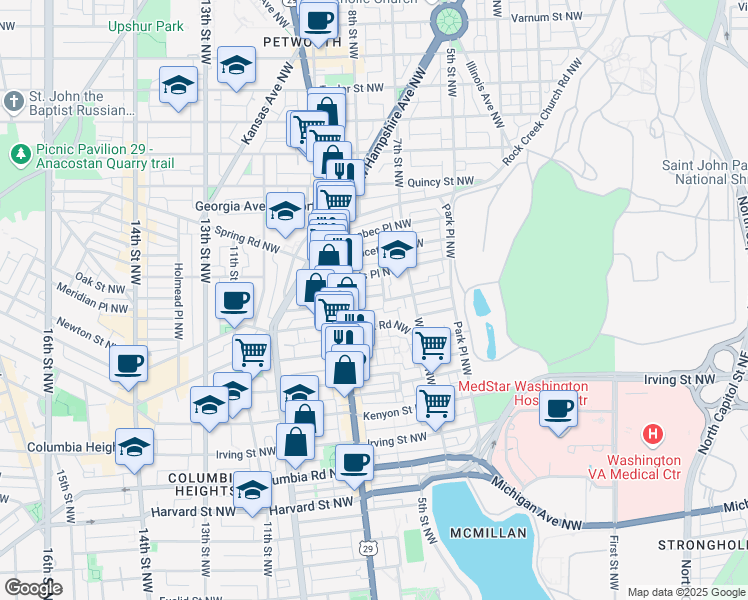map of restaurants, bars, coffee shops, grocery stores, and more near 101 Independence Avenue Southeast in Washington
