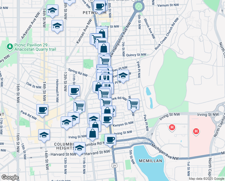 map of restaurants, bars, coffee shops, grocery stores, and more near 101 Independence Avenue Southeast in Washington