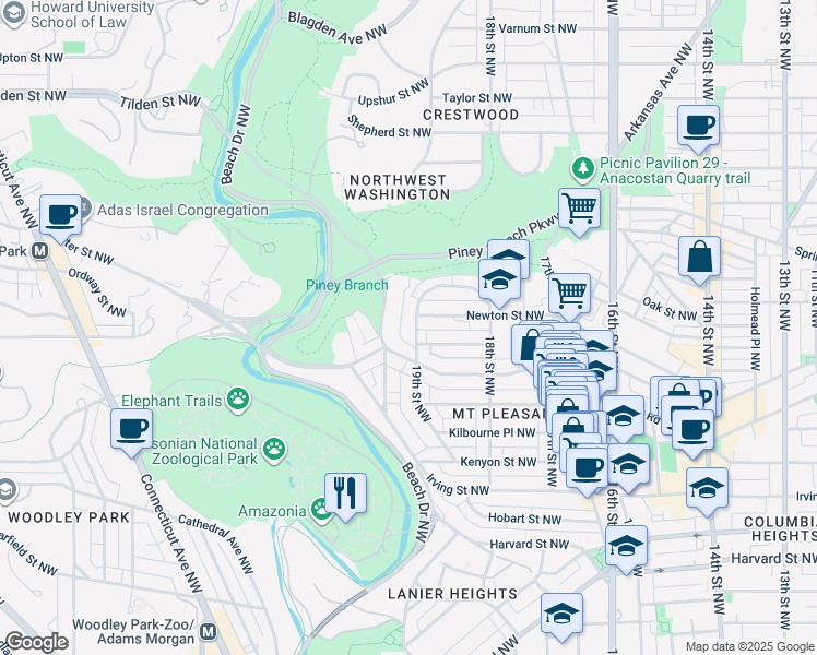 map of restaurants, bars, coffee shops, grocery stores, and more near 101 Independence Avenue Southeast in Washington