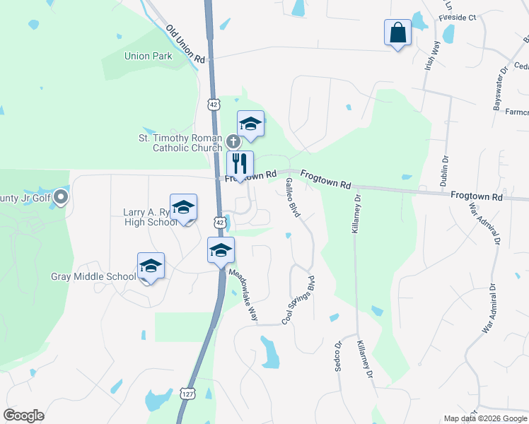 map of restaurants, bars, coffee shops, grocery stores, and more near 1305 Touch Gold Court in Union