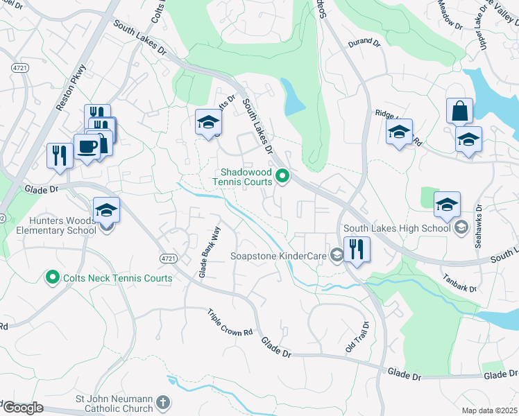 map of restaurants, bars, coffee shops, grocery stores, and more near 11709 Karbon Hill Court in Reston