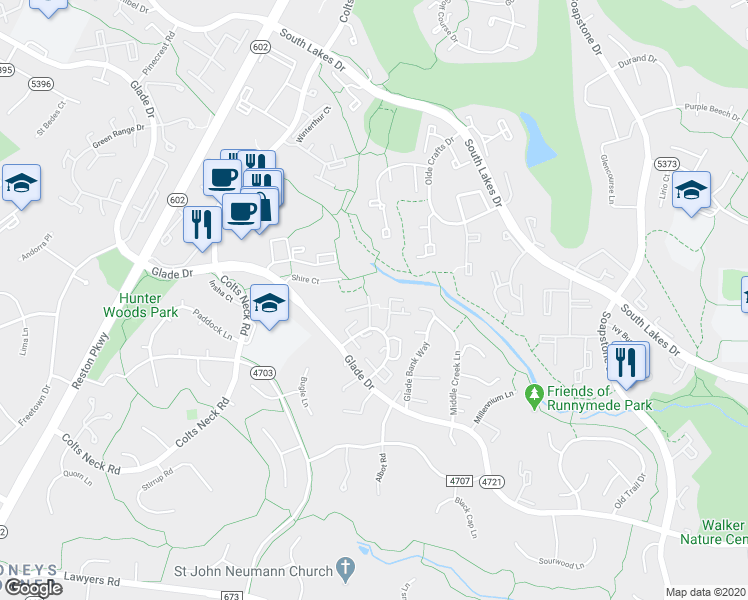map of restaurants, bars, coffee shops, grocery stores, and more near 2311 Harleyford Court in Reston