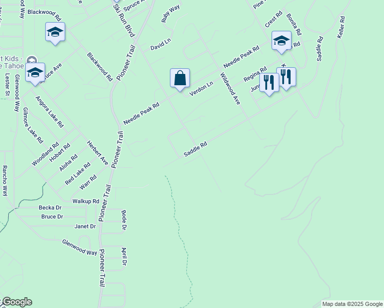 map of restaurants, bars, coffee shops, grocery stores, and more near 3634 Saddle Road in South Lake Tahoe