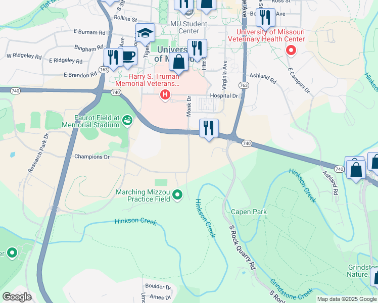 map of restaurants, bars, coffee shops, grocery stores, and more near 851 General Outers Drive in Columbia