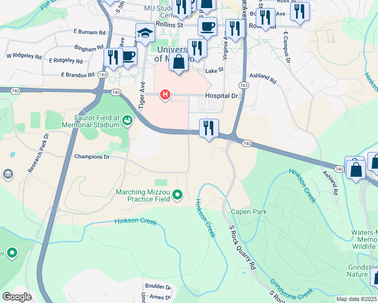 map of restaurants, bars, coffee shops, grocery stores, and more near 851 General Outers Drive in Columbia