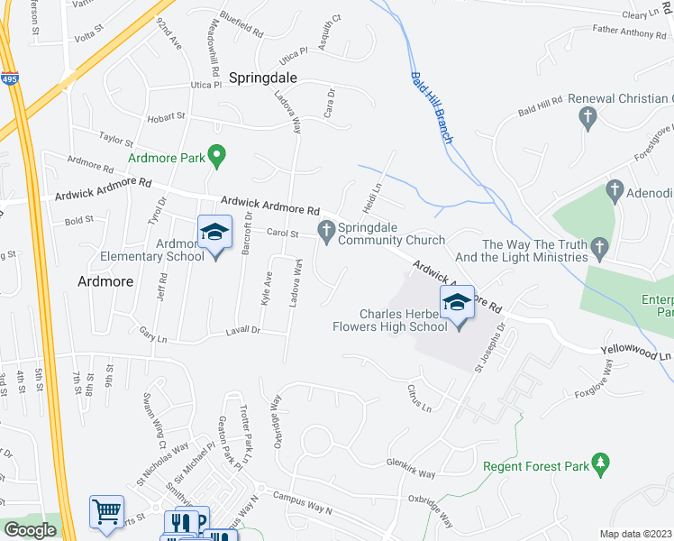 map of restaurants, bars, coffee shops, grocery stores, and more near 3218 Winter Park Court in Upper Marlboro