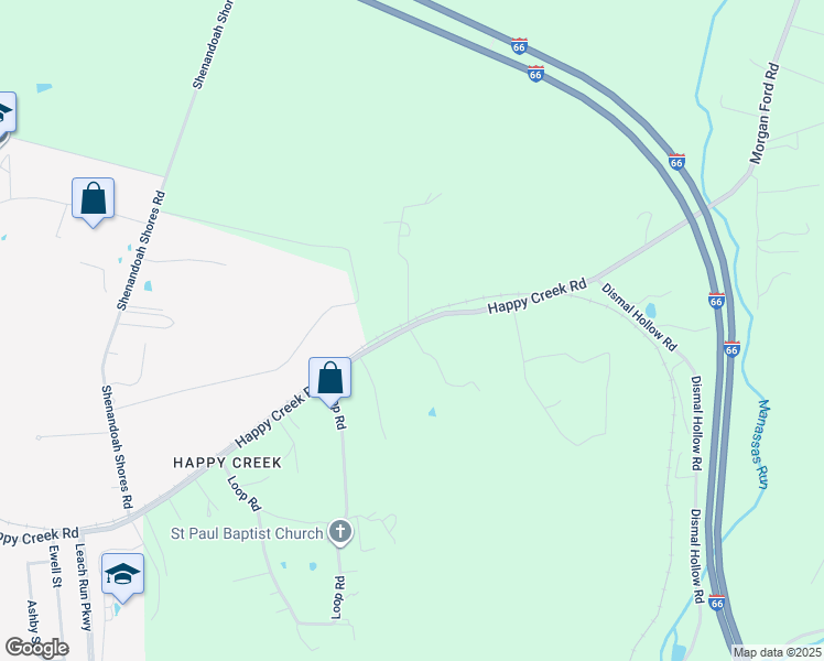 map of restaurants, bars, coffee shops, grocery stores, and more near 2210 Happy Creek Road in Front Royal