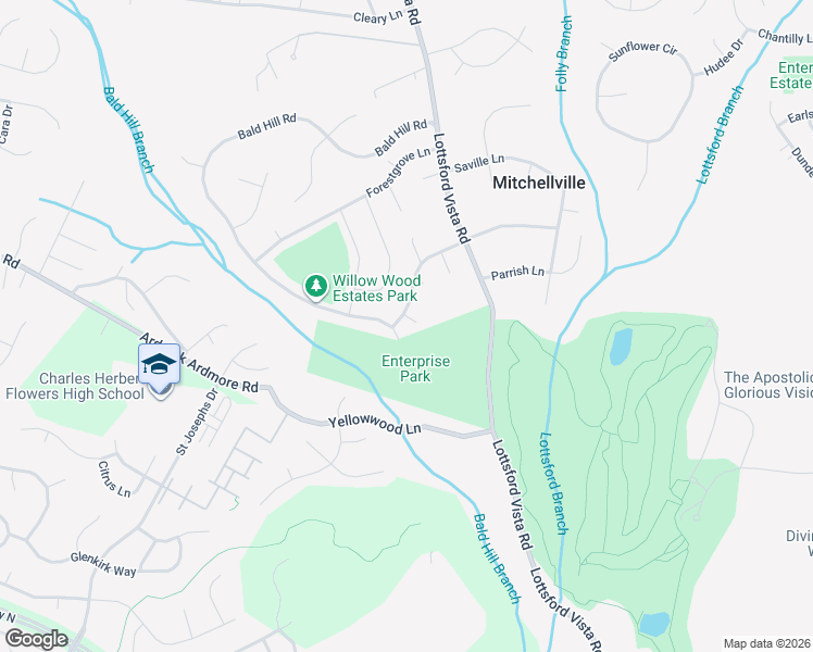 map of restaurants, bars, coffee shops, grocery stores, and more near 10401 Meadowridge Place in Bowie