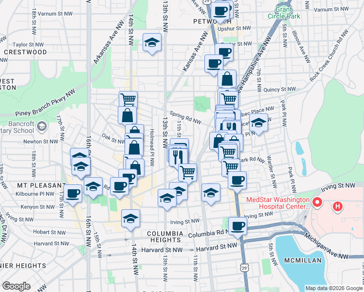 map of restaurants, bars, coffee shops, grocery stores, and more near 101 Independence Avenue Southeast in Washington