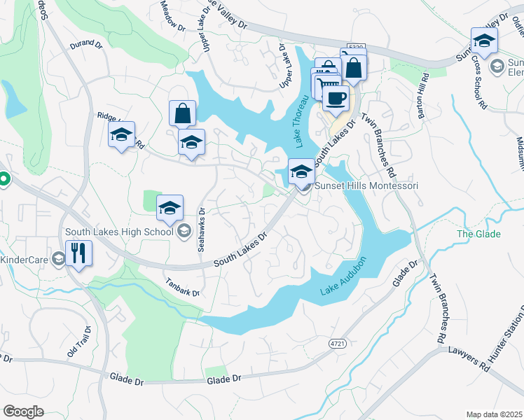 map of restaurants, bars, coffee shops, grocery stores, and more near 2118 Salt Kettle Way in Reston
