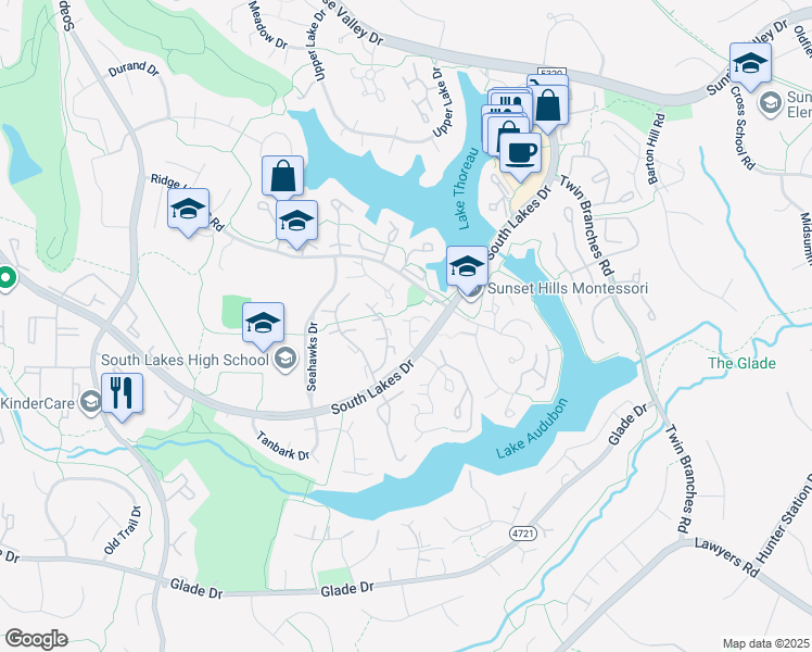 map of restaurants, bars, coffee shops, grocery stores, and more near 2118 Salt Kettle Way in Reston