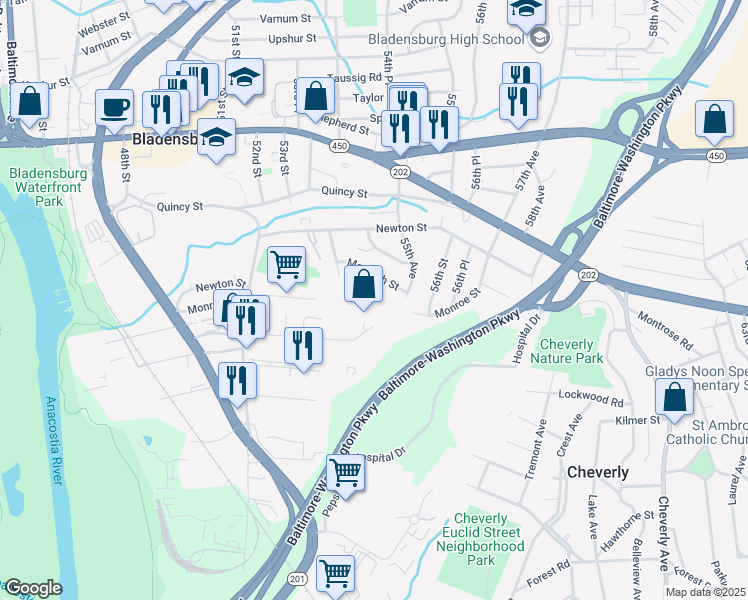 map of restaurants, bars, coffee shops, grocery stores, and more near 101 Independence Avenue Southeast in Washington