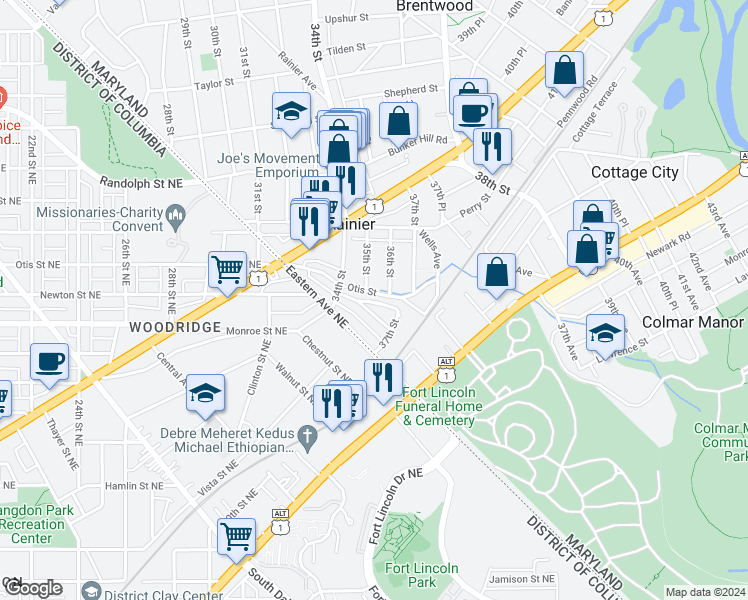 map of restaurants, bars, coffee shops, grocery stores, and more near 101 Independence Avenue Southeast in Washington