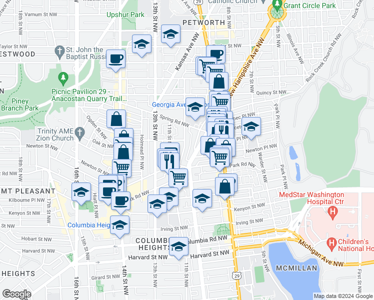 map of restaurants, bars, coffee shops, grocery stores, and more near 101 Independence Avenue Southeast in Washington