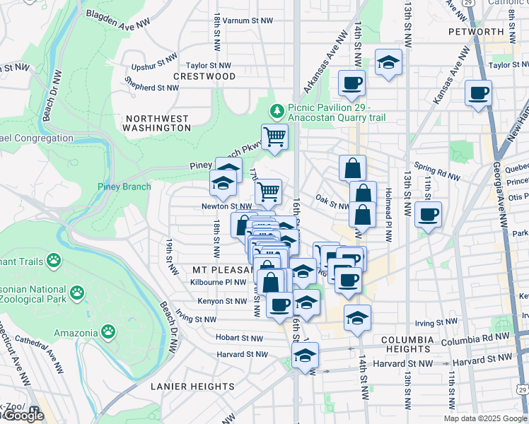map of restaurants, bars, coffee shops, grocery stores, and more near 101 Independence Avenue Southeast in Washington