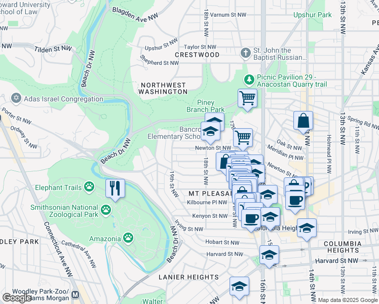 map of restaurants, bars, coffee shops, grocery stores, and more near 101 Independence Avenue Southeast in Washington