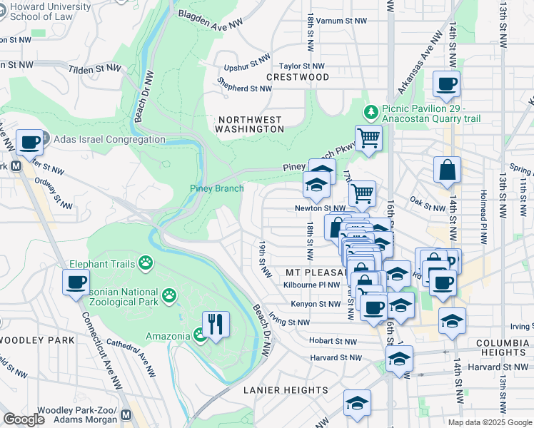 map of restaurants, bars, coffee shops, grocery stores, and more near 101 Independence Avenue Southeast in Washington