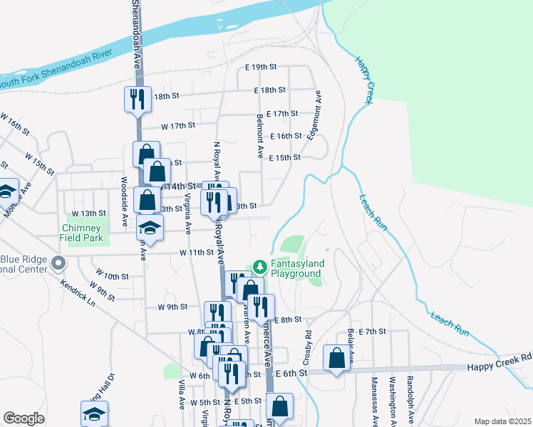 map of restaurants, bars, coffee shops, grocery stores, and more near 122 Fairview Avenue in Front Royal