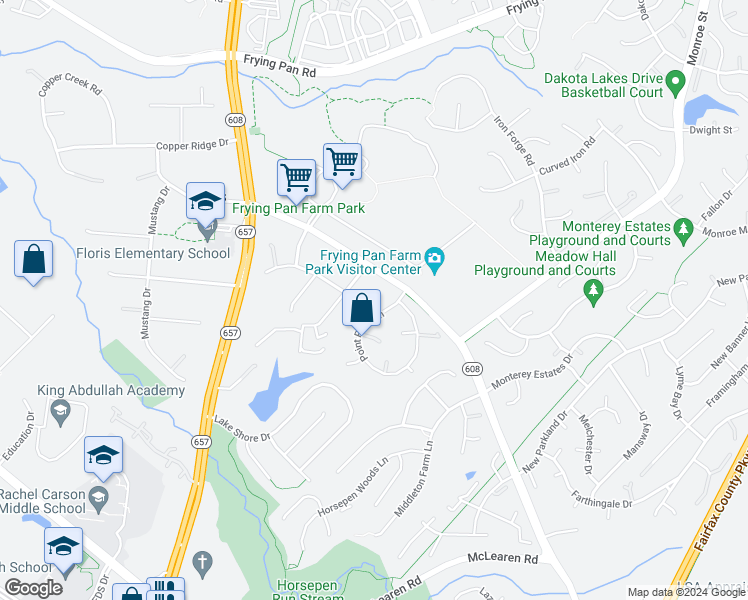 map of restaurants, bars, coffee shops, grocery stores, and more near 13318 Point Rider Lane in Herndon