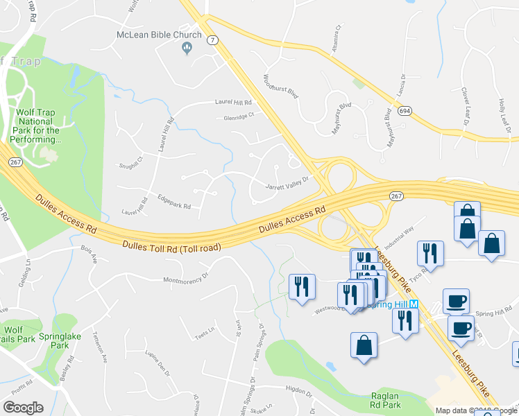 map of restaurants, bars, coffee shops, grocery stores, and more near 1468 Carrington Ridge Lane in Vienna