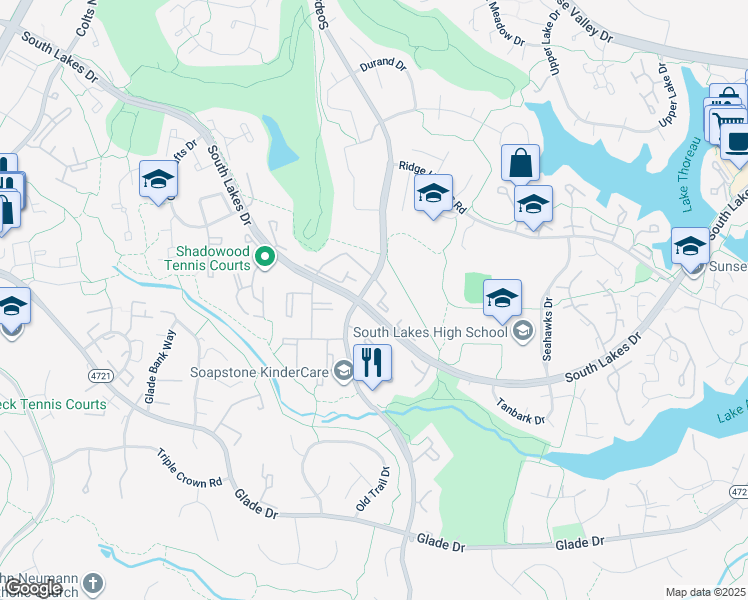 map of restaurants, bars, coffee shops, grocery stores, and more near 11557 Rolling Green Court in Reston