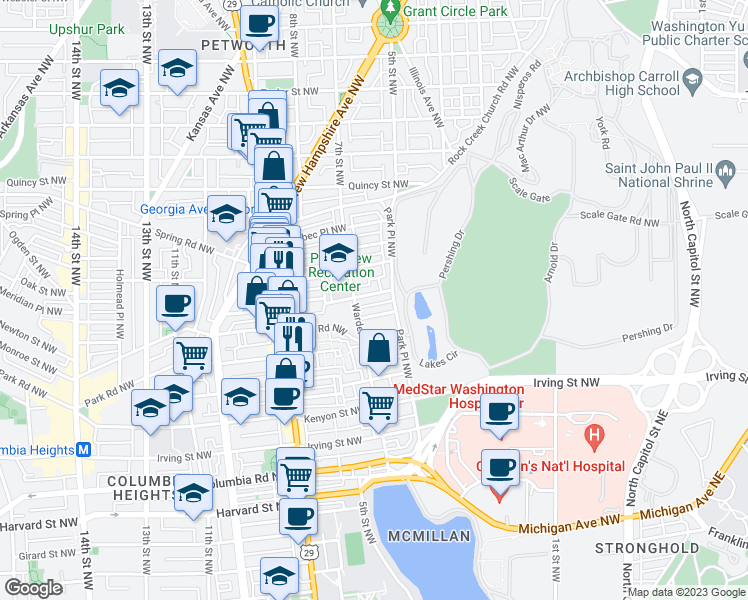 map of restaurants, bars, coffee shops, grocery stores, and more near 434 Newton Place Northwest in Washington