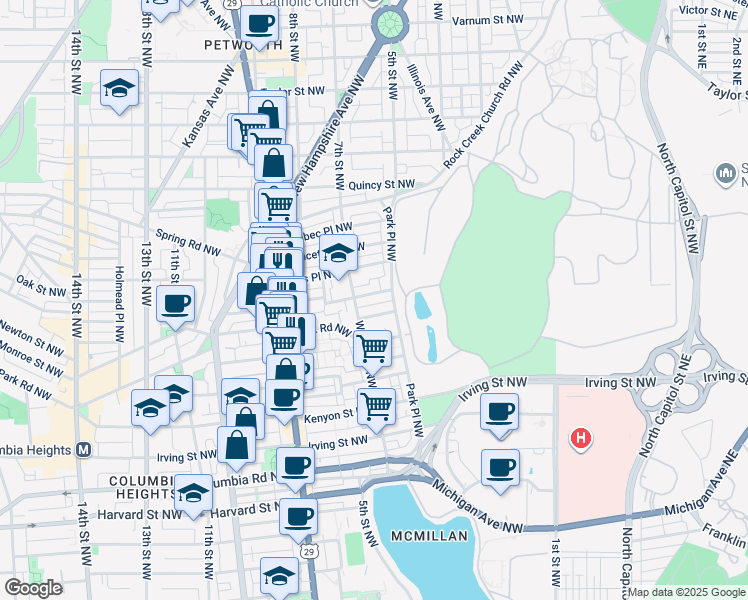 map of restaurants, bars, coffee shops, grocery stores, and more near 434 Newton Place Northwest in Washington